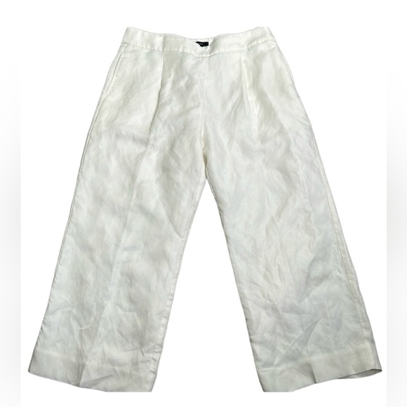 J. Crew Pants - J crew white linen lined wide leg high rise pants size 12